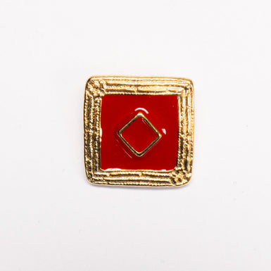 Square Dark Red & Gold Toned Button