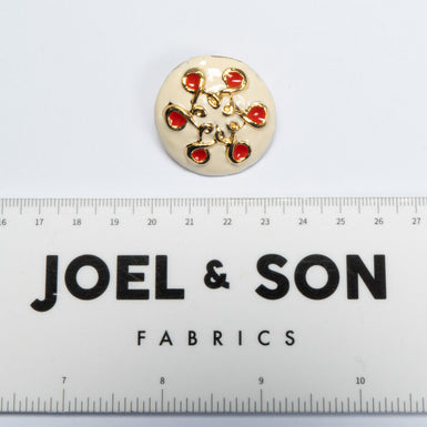 Round Ivory & Red Patterned Button