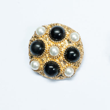 Black & Faux Pearl Large Round Gold Button