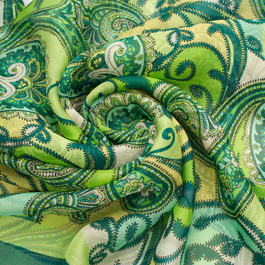 Green Paisley Printed Silk Chiffon Scarf