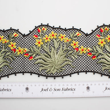 Yellow Floral/Black Wide Guipure Trim