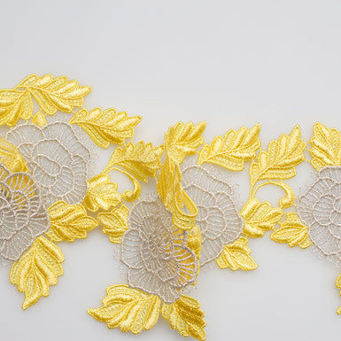 Canary Yellow Floral Metallic Guipure Trim