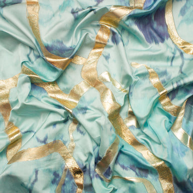 Turquoise/Gold Jacquard Duchess Satin