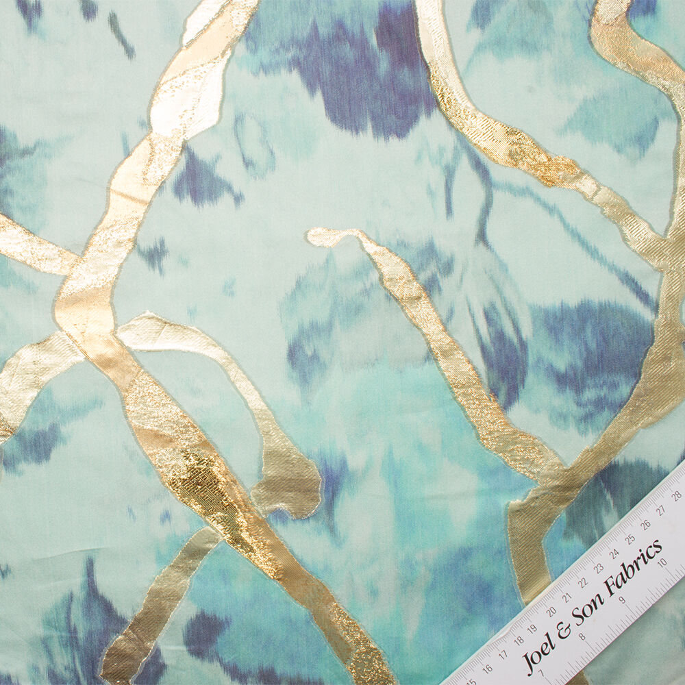 Turquoise/Gold Jacquard Duchess Satin