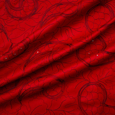 Deep Red Embroidered Coating