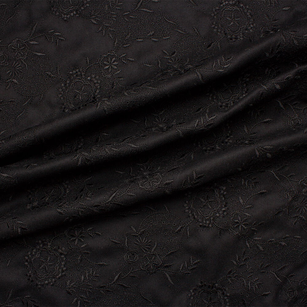 Black Floral Embroidered Wool Coating