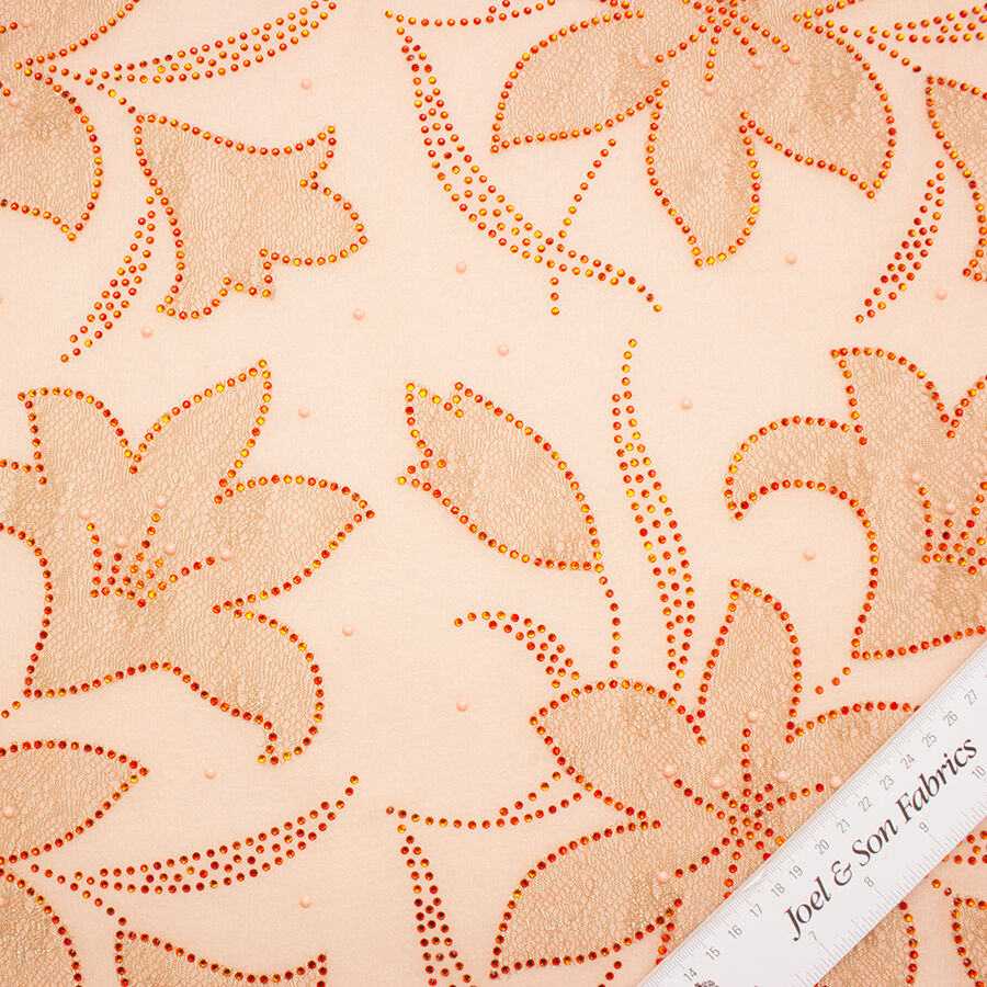 Peach & Tangerine Diamanté Silk Chiffon Fabric