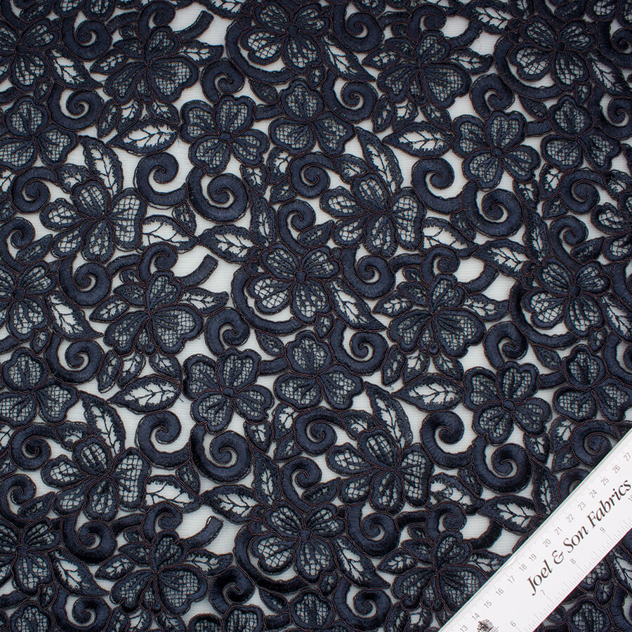 Midnight Blue Embroidered Tulle