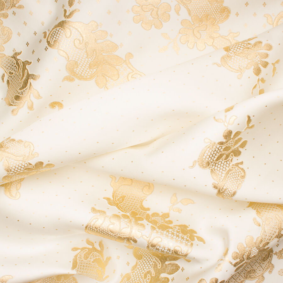 Ivory/Gold Floral Laminated Silk Blend