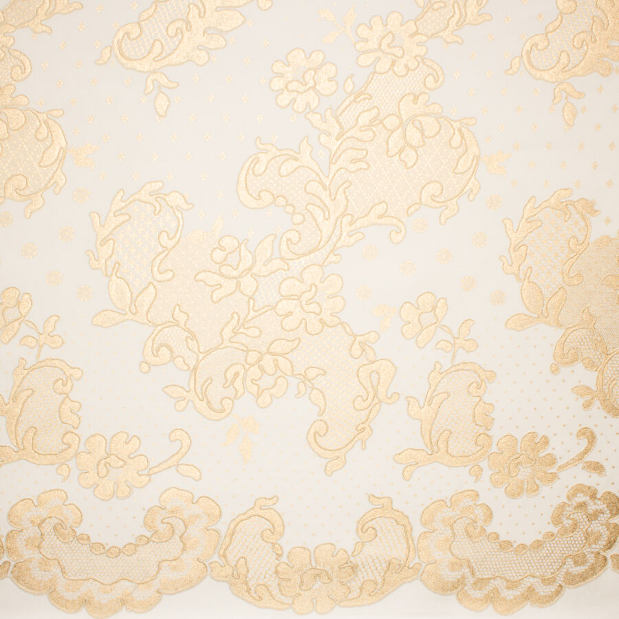 Ivory/Gold Floral Laminated Silk Blend