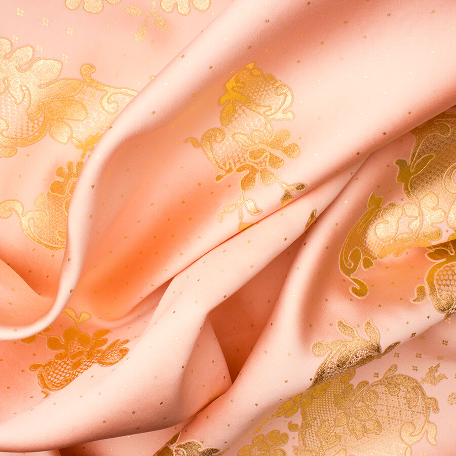 Pink/Gold Floral Laminated Silk Blend