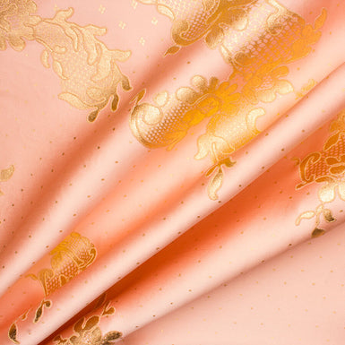 Pink/Gold Floral Laminated Silk Blend