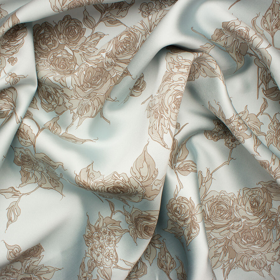 Sky Blue Floral Laminated Silk