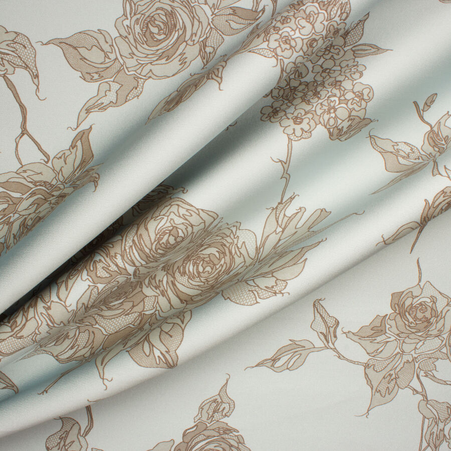 Sky Blue Floral Laminated Silk