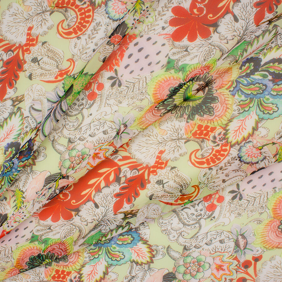 Red/Multi-Coloured Microfibre Chiffon Fabric