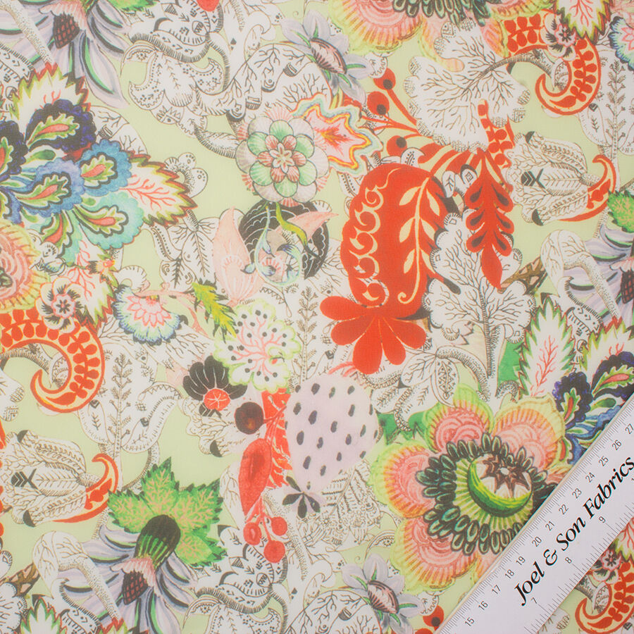 Red/Multi-Coloured Microfibre Chiffon Fabric