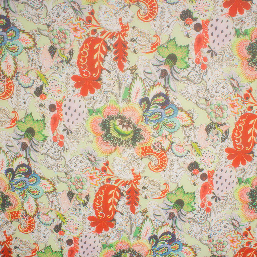 Red/Multi-Coloured Microfibre Chiffon Fabric