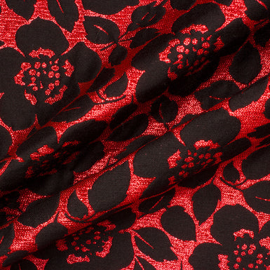 Black Floral on Red Metallic Brocade
