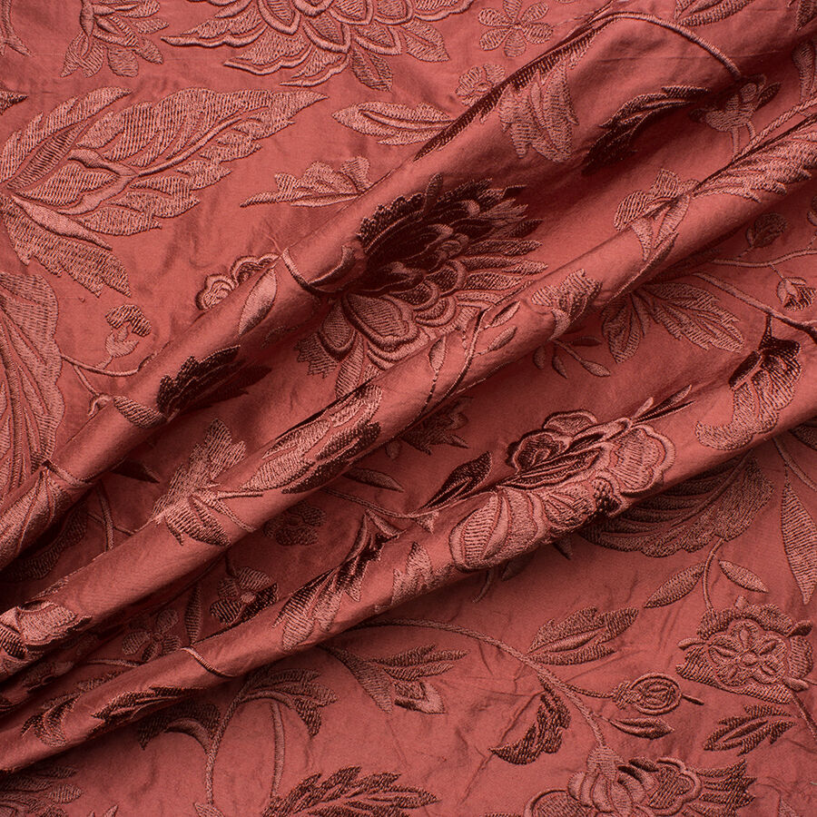 Terracotta Floral Embroidered Dupion