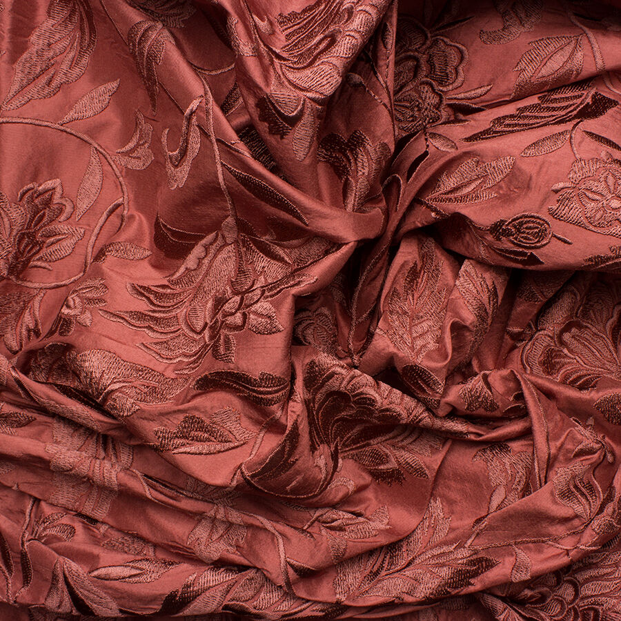 Terracotta Floral Embroidered Dupion