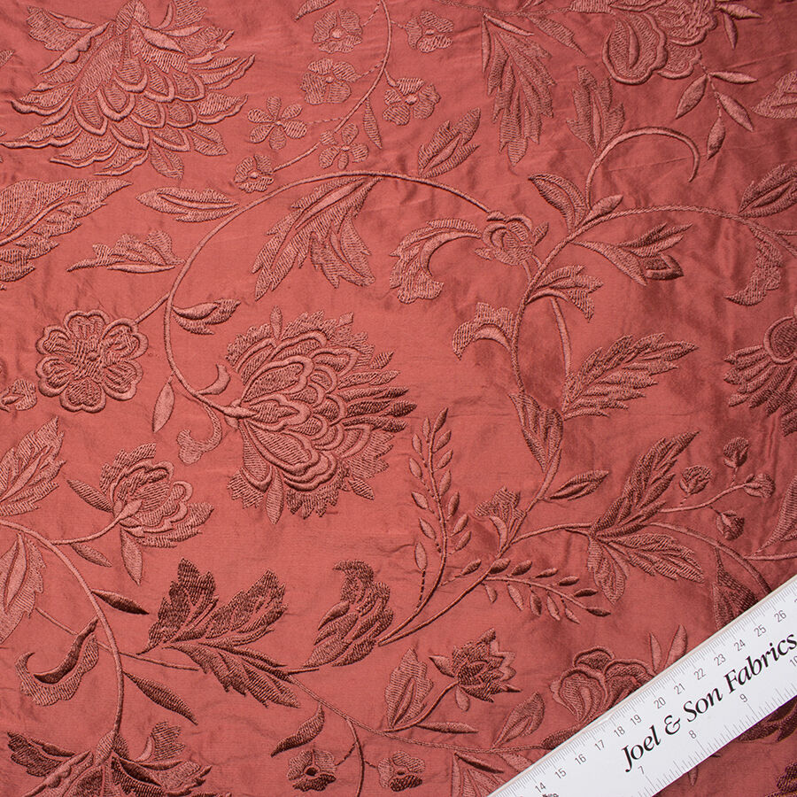 Terracotta Floral Embroidered Dupion