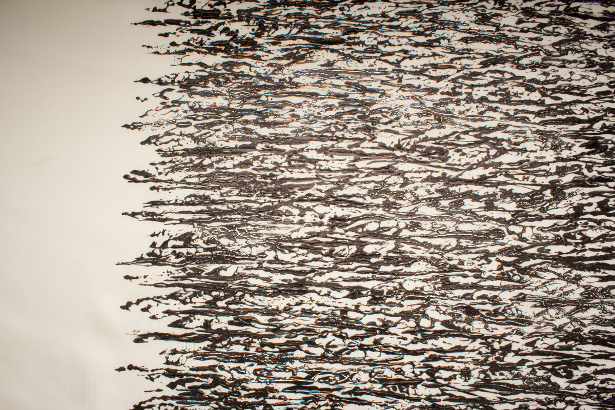 Ivory/Black Hand Painted Double Silk Gazar