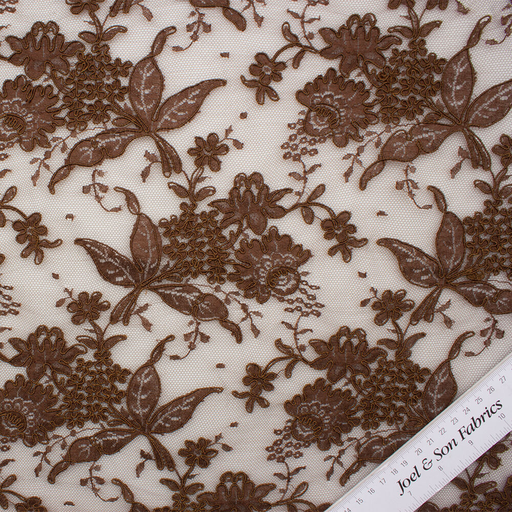 Dark Brown Floral Corded Lace