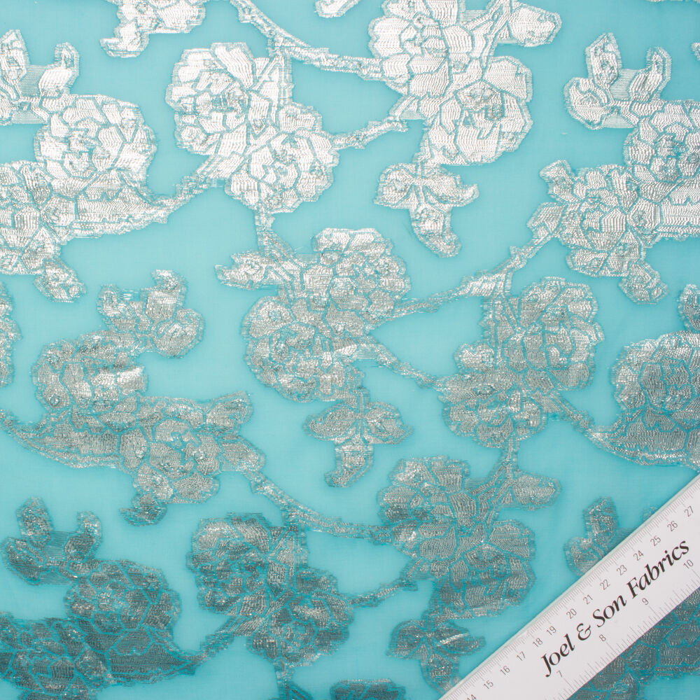 Turquoise/Silver Metallic Silk Lamé