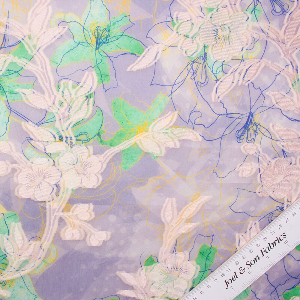 Lilac Floral Printed Silk Organza