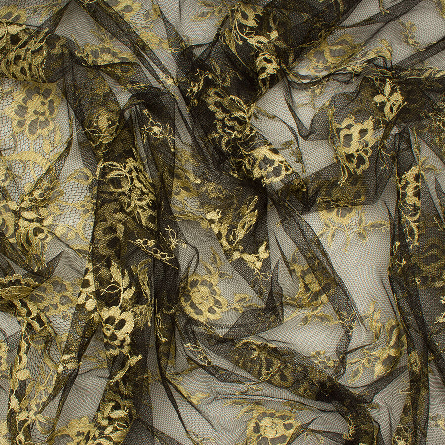 Black/Gold Chantilly Lace (A 2m Piece)