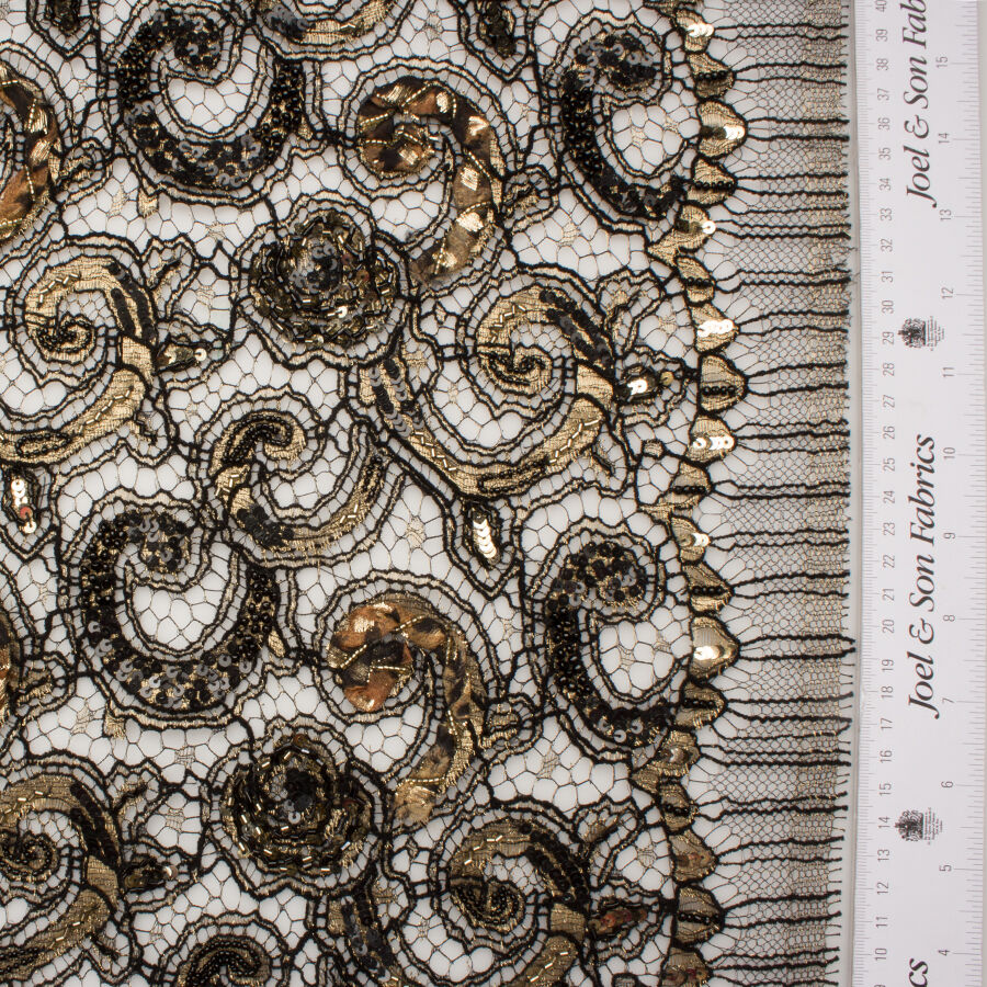 Black/Gold Hand Beaded Lace