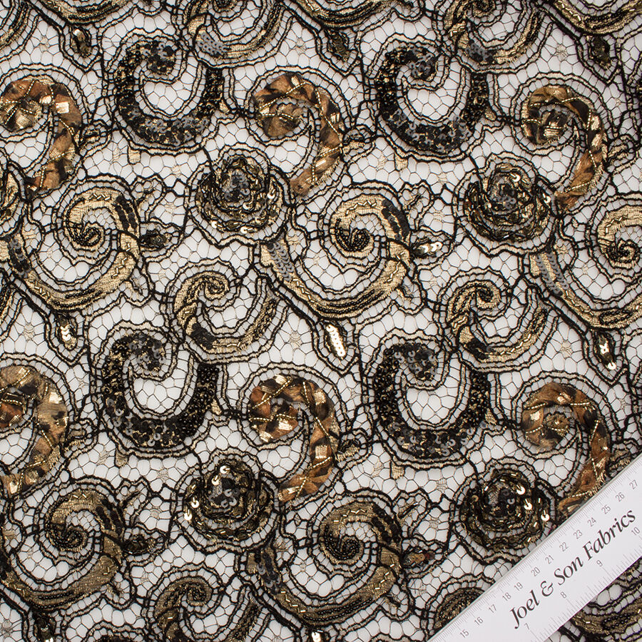 Black/Gold Hand Beaded Lace
