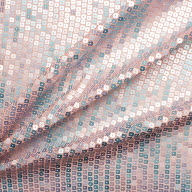 Pink/Turquoise Sequinned Silk Chiffon