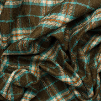 Brown/Turquoise Pure Wool Tartan Wool
