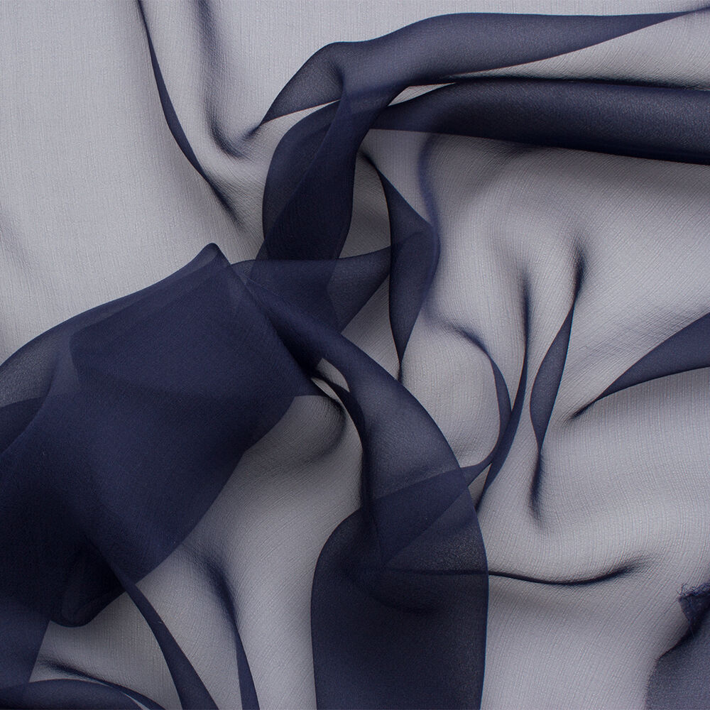 Dark Navy Blue Silk Chiffon