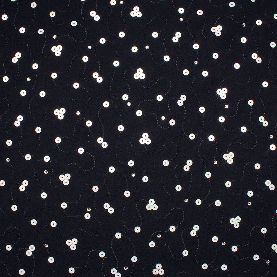 Midnight Blue Embroidered Single Wool Crêpe