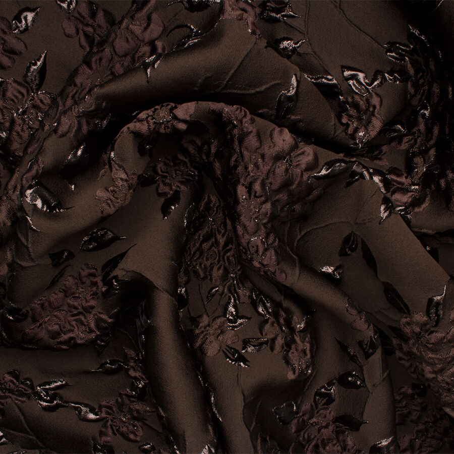 Brown Floral Metallic Cloqué