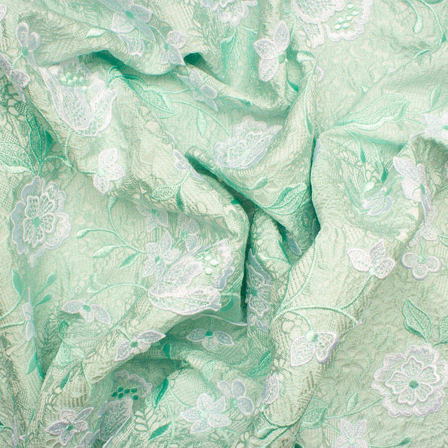 Soft Mint Floral Embroidered Cloqué