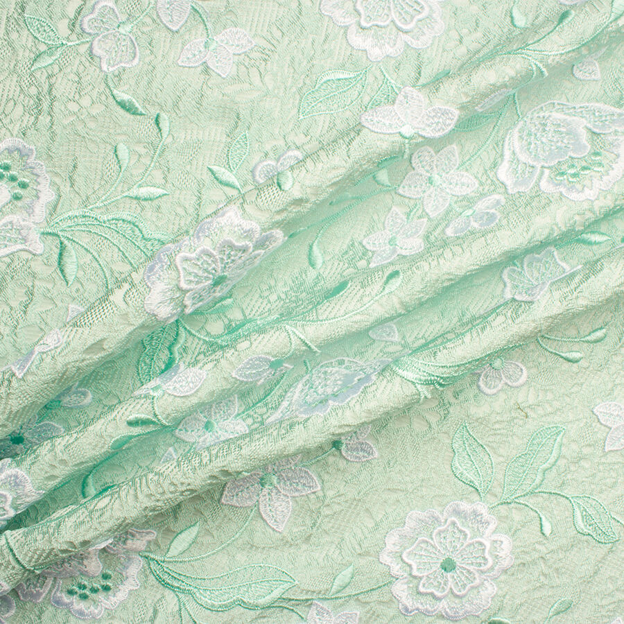 Soft Mint Floral Embroidered Cloqué