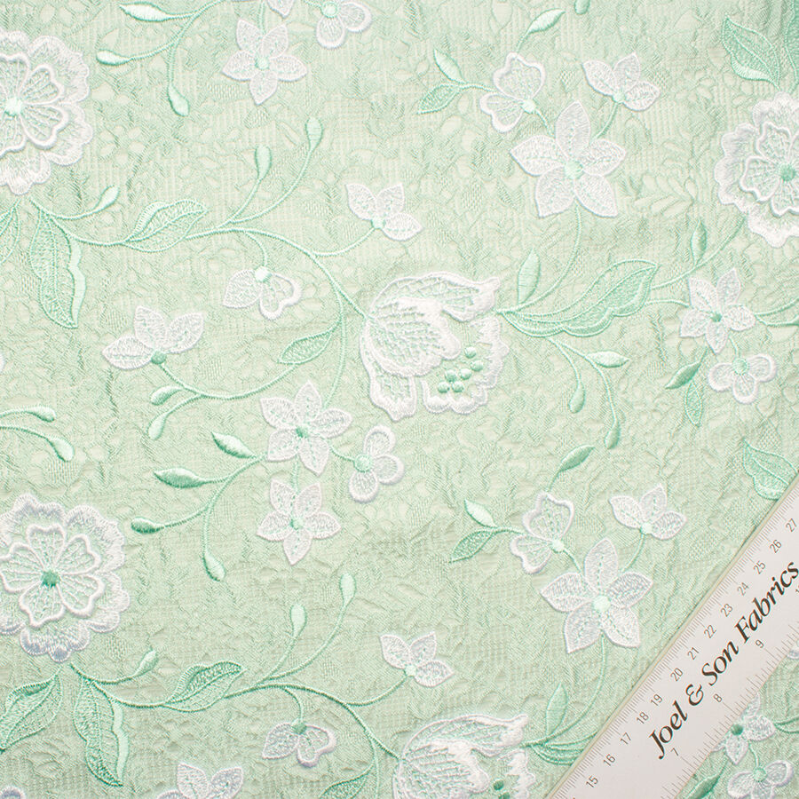 Soft Mint Floral Embroidered Cloqué