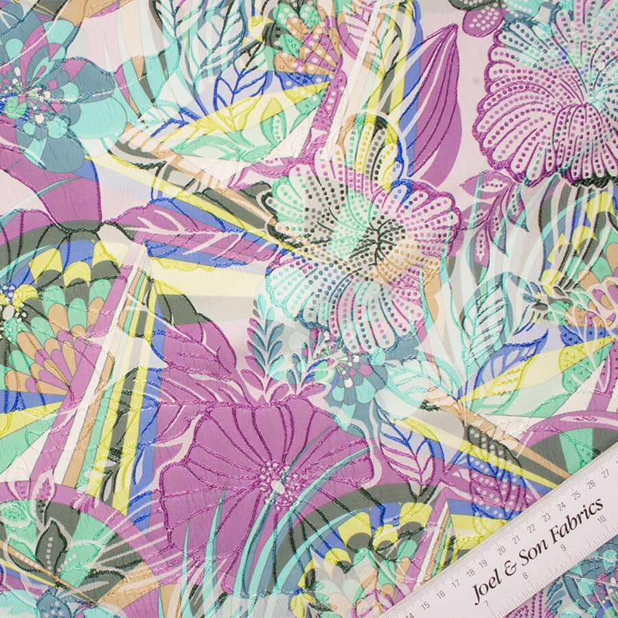 Turquoise/Multi 'Swirl' Cloqué