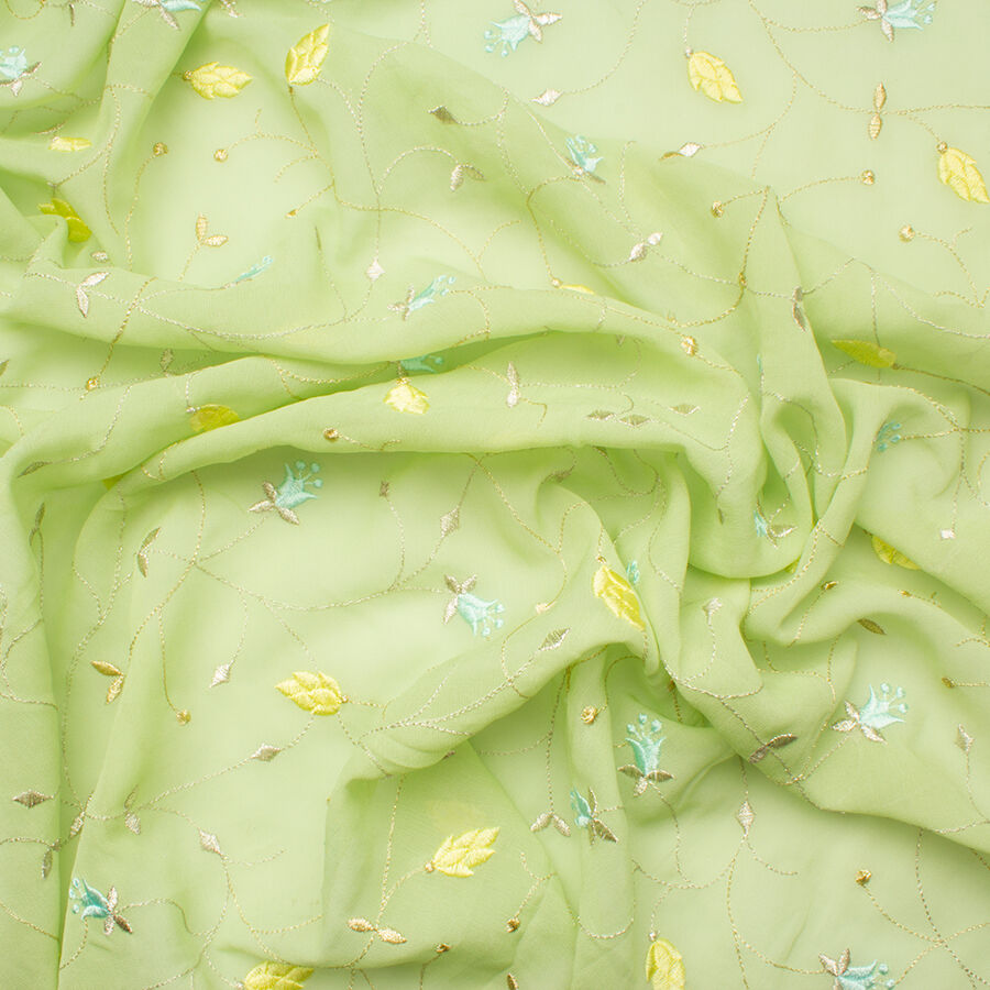 Green Floral Embroidered Silk Georgette