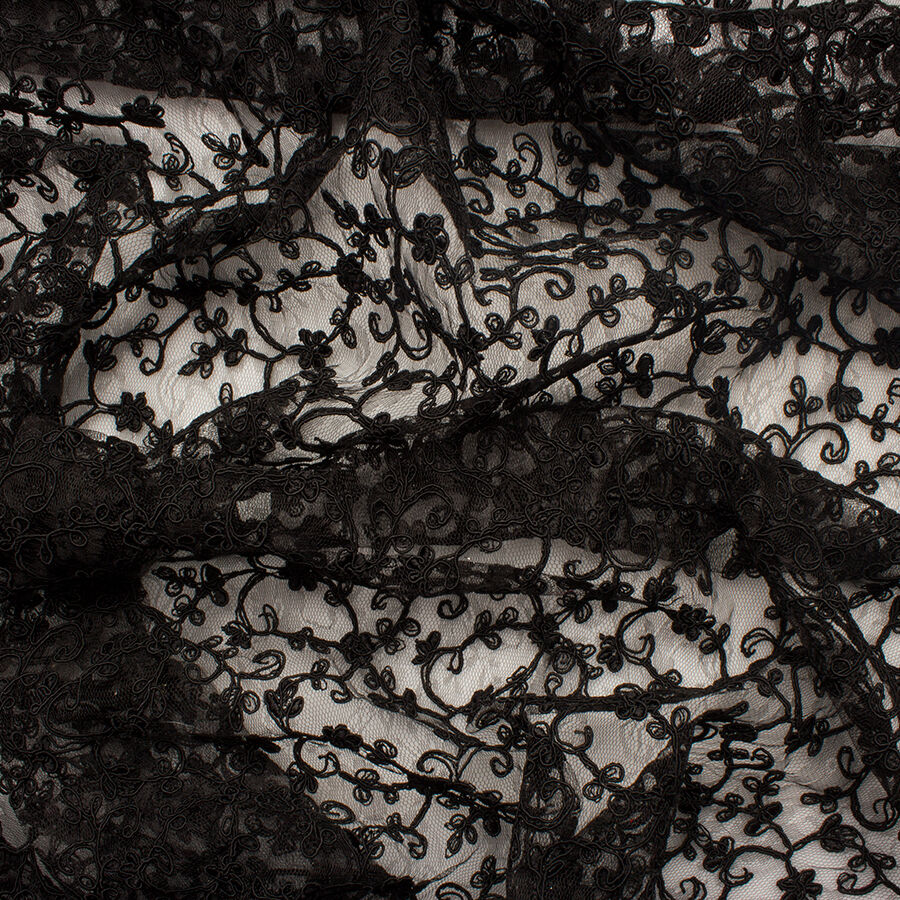 Black Floral Embroidered Tulle