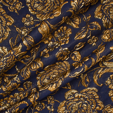 Midnight Blue/Gold Floral Silk Cloqué