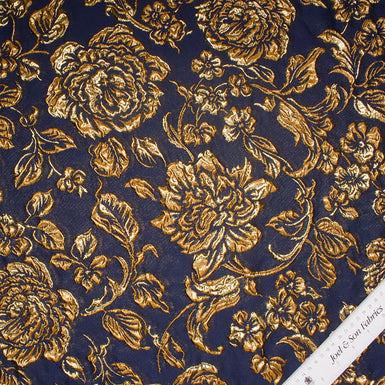 Midnight Blue/Gold Floral Silk Cloqué