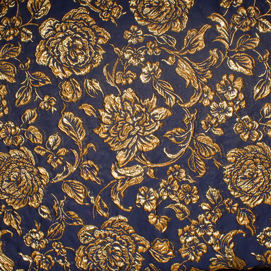 Midnight Blue/Gold Floral Silk Cloqué