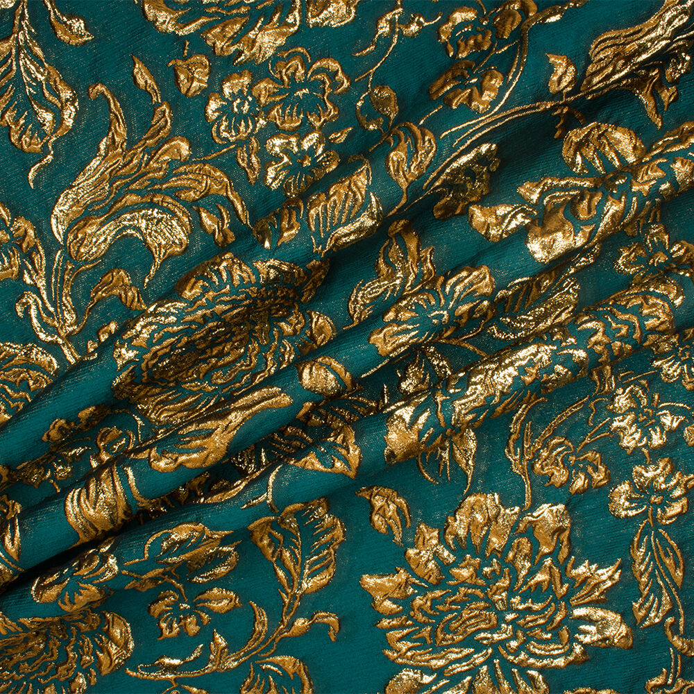 Dark Teal/Gold Floral Metallic Cloqué
