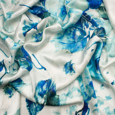 Blue/White Laminated Silk Satin