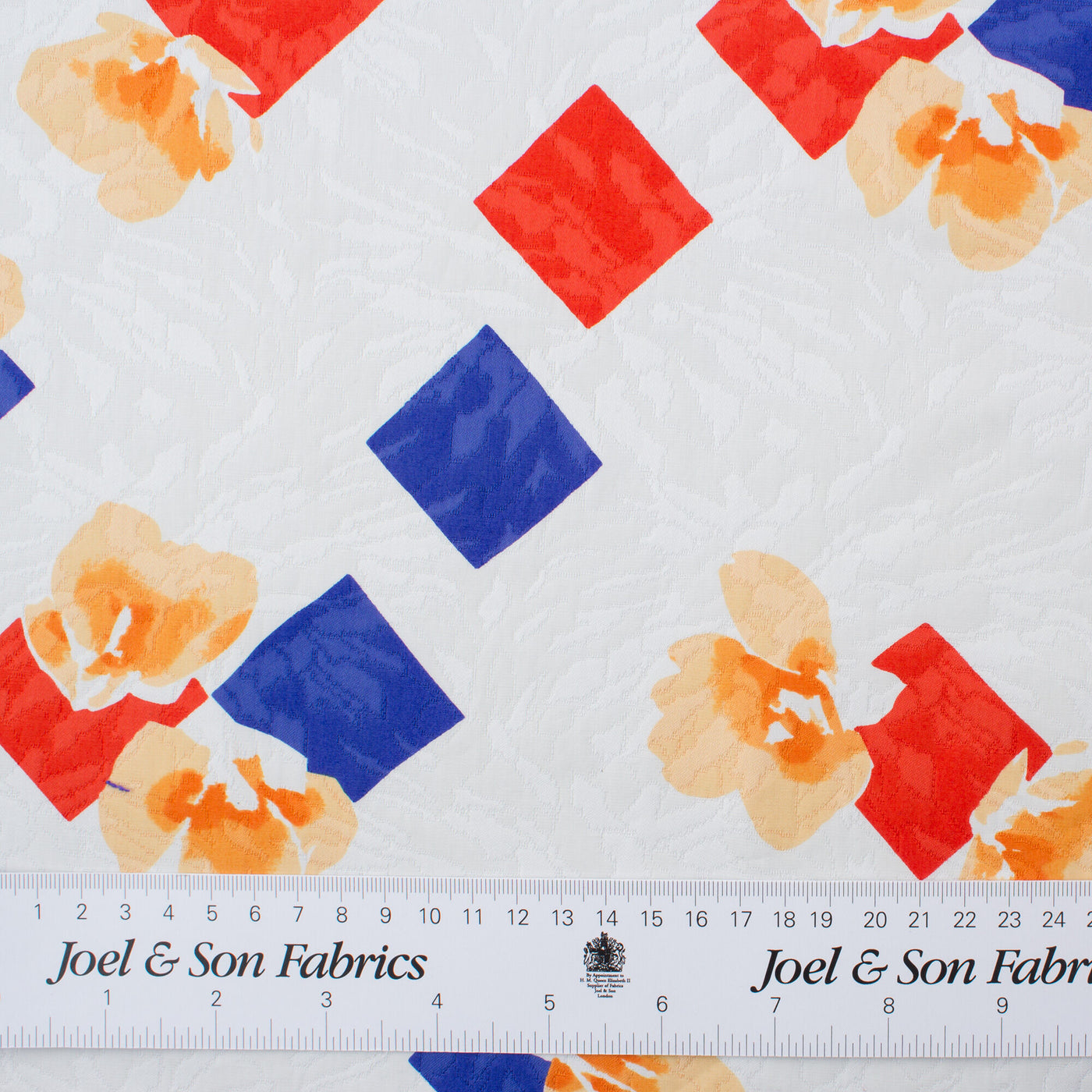 Floral Square Cotton Piqué in Red & Blue