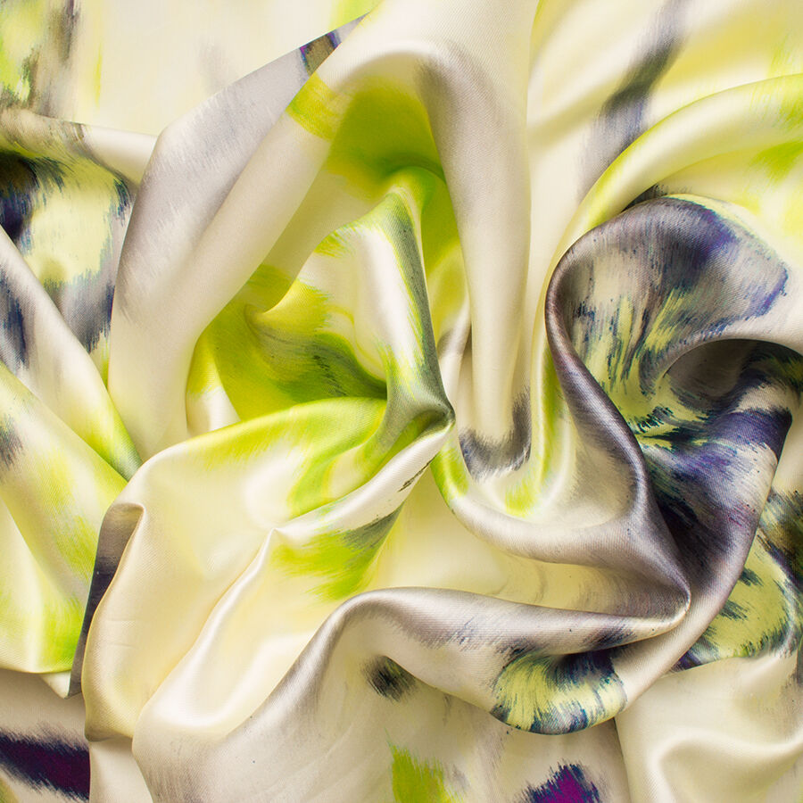 Blue/Yellow Printed Silk Mikado (A 2.45m Piece)